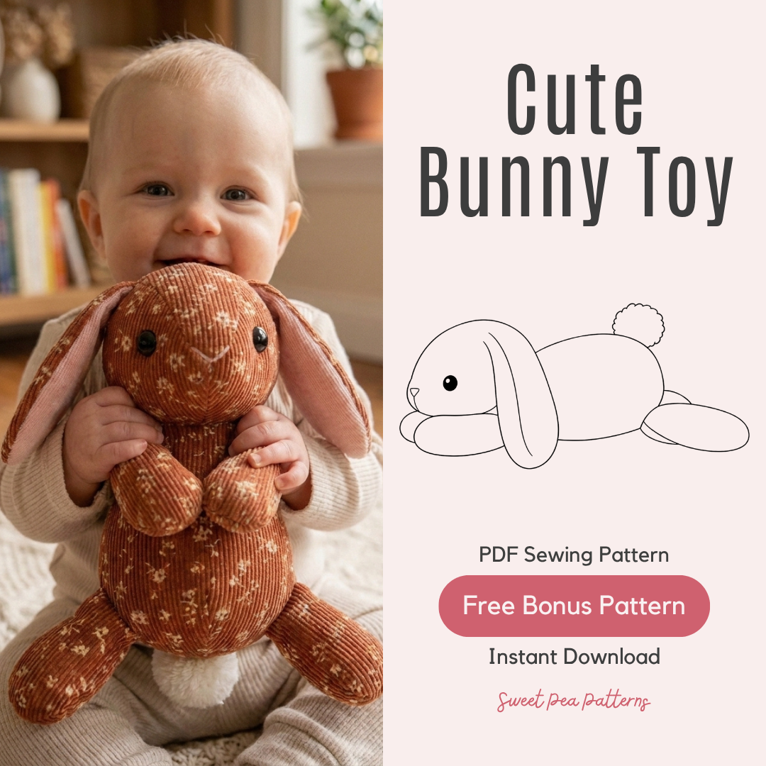 Bunny Plush Sewing Pattern, Soft Stuffed Animal Toy PDF