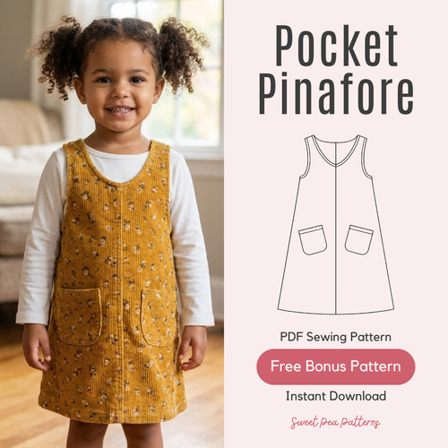 Girls Pinafore Sewing Pattern, Raven Patch Pocket Dress