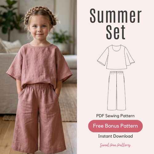 Girls Summer Outfit Pattern, Blouse And Wide Leg Pants