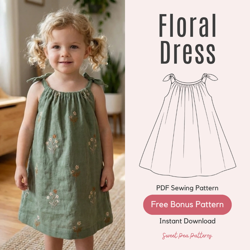 Toddler Yoke Dress Pattern, Girls Cottagecore Sundress Sizes 2T-6T