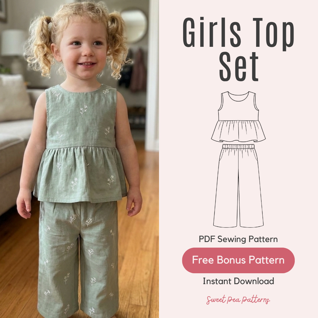 Girls Outfit Sewing Pattern, Summer Top And Pants Set