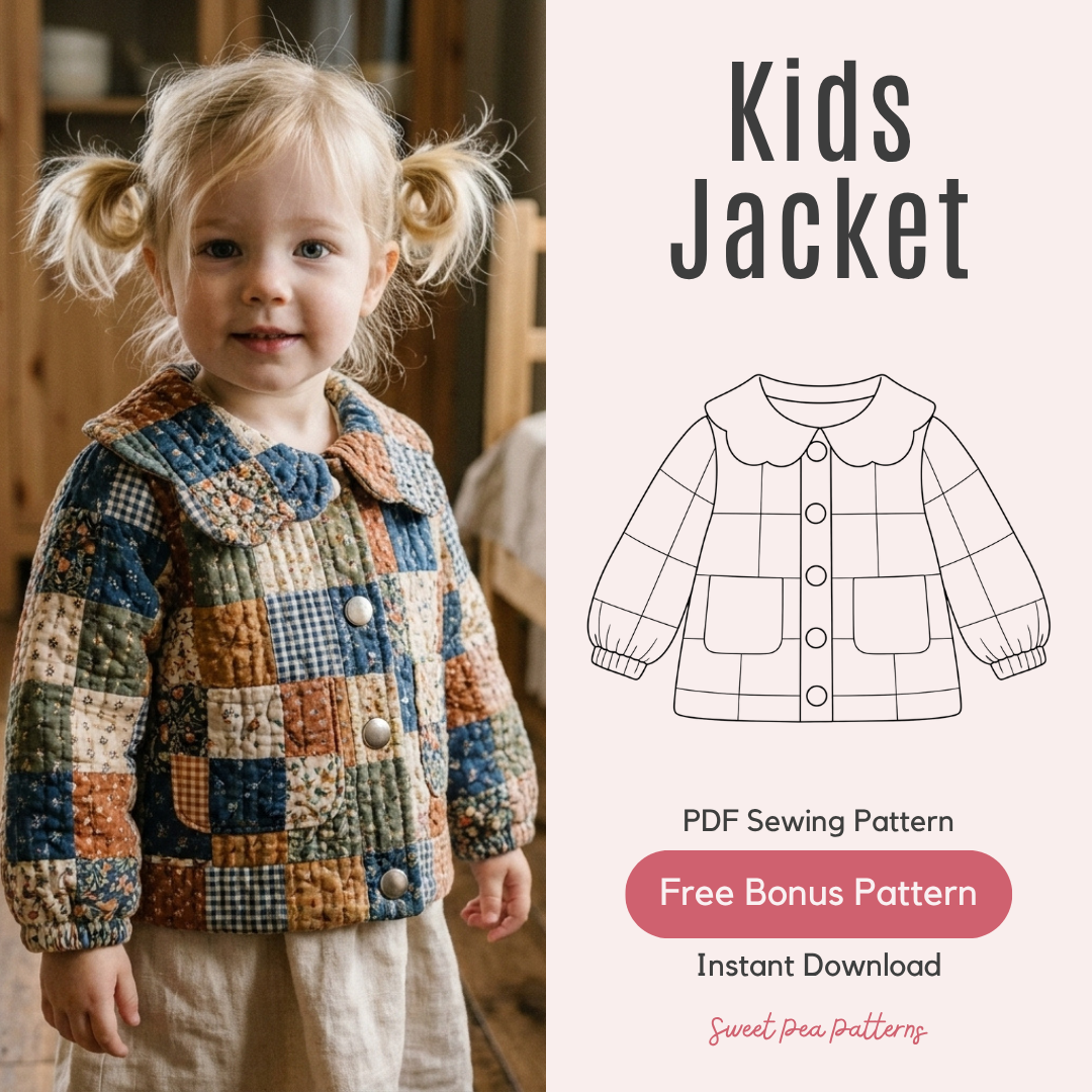 Kids Quilted Jacket Pattern, Beginner Toddler Coat Sewing Pattern
