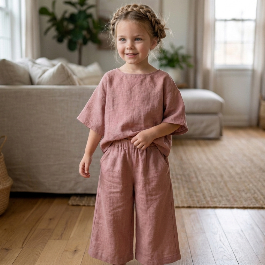 Girls Summer Outfit Pattern, Blouse And Wide Leg Pants