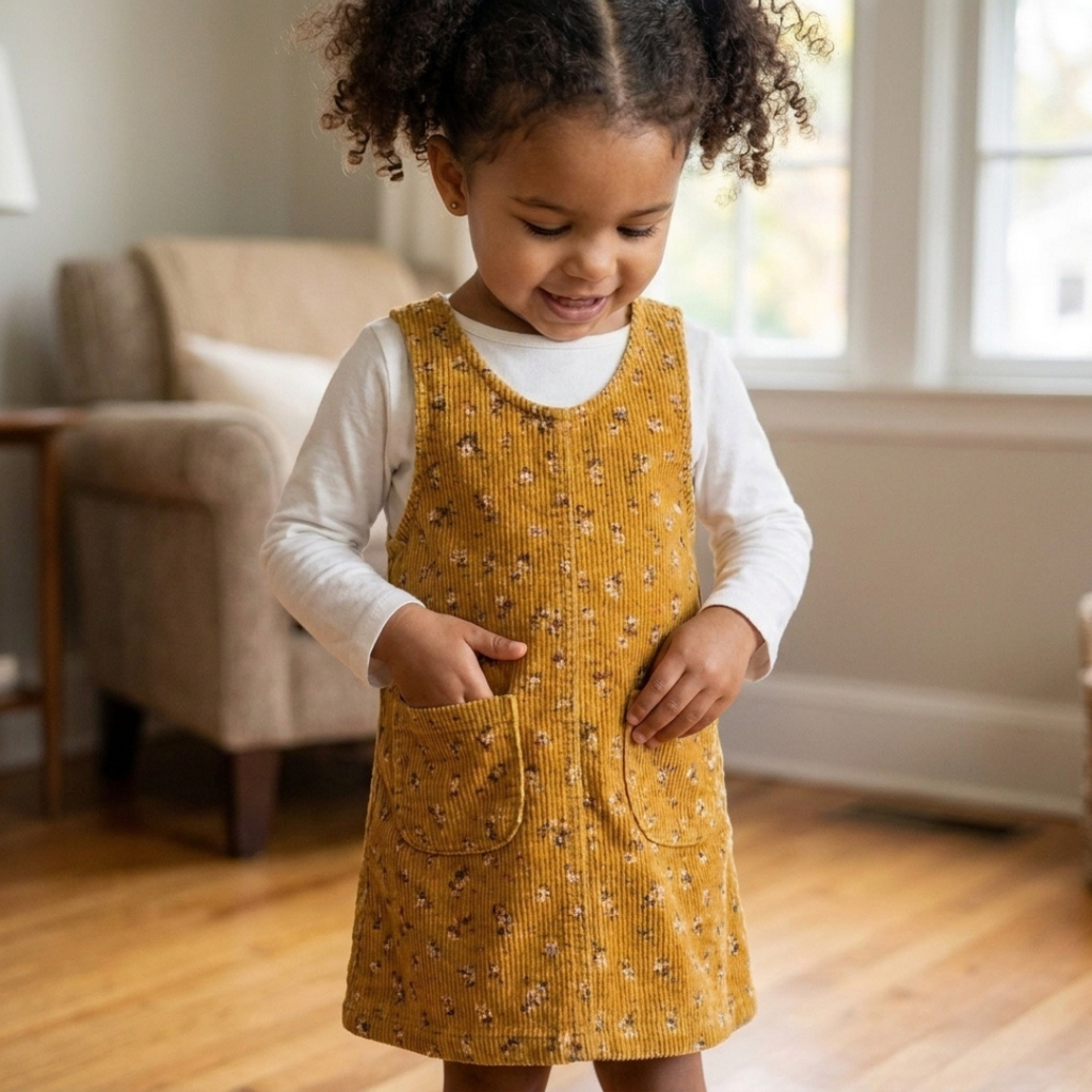 Girls Pinafore Sewing Pattern, Raven Patch Pocket Dress