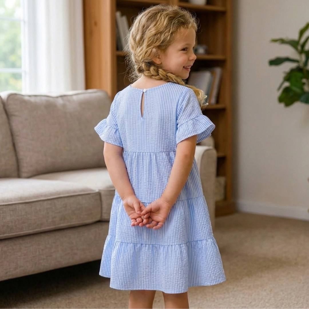 Girls Tiered Dress Pattern, Ruffle Sleeve Sundress For Kids